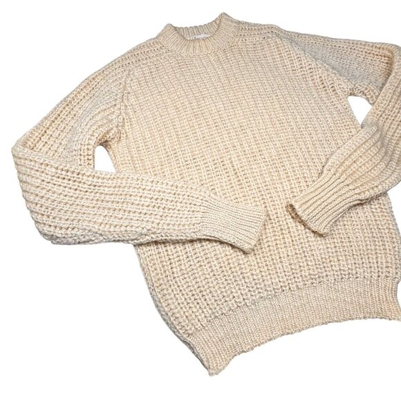 VTG 90s Chunky Fisherman Sweater Sz.M Cream Knit 100% Shetland Wool Coastal Boho - Picture 1 of 8
